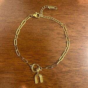 Simple gold rainbow charm on stainless‎ steel paper clip charm bracelet